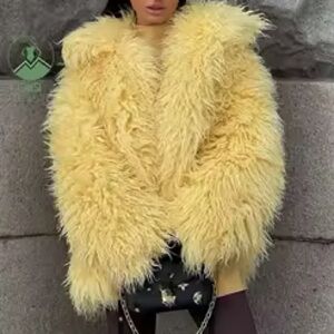 Benetton Yellow Mongolian Fur Coat